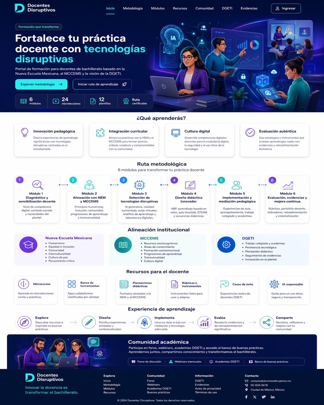 Diseño principal del portal Docentes Disruptivos